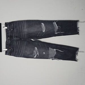 Abercrombie & Fitch Black Annie Girlfriend Distressed Raw Hem Jeans Size 30